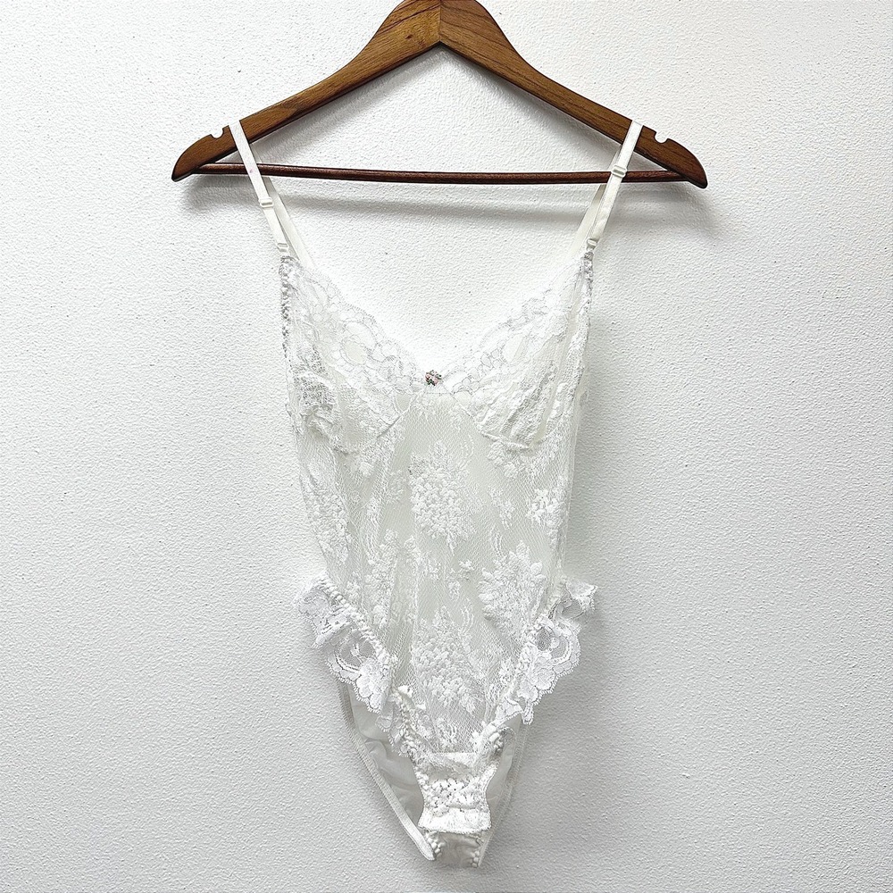 Vintage‎ Cup & Body Lace Sheer Teddy White Size XS/S